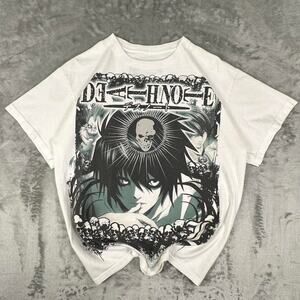 Rare Vintage Death Note L Big Face Print White Shonen Jump Promo Anime T-shirt M